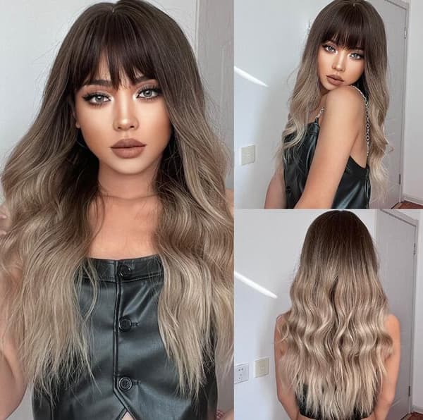 Peruk Med Bangs Och Gradientlockar STYLE 2