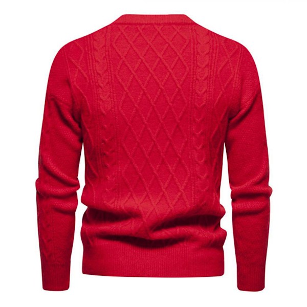 Herrar Rundhals Casual Pullover Tröja i Solid Färg Red M