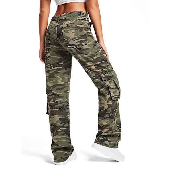 Dam Camo Print Cargo Jeans Jeansbyxor med vida ben L