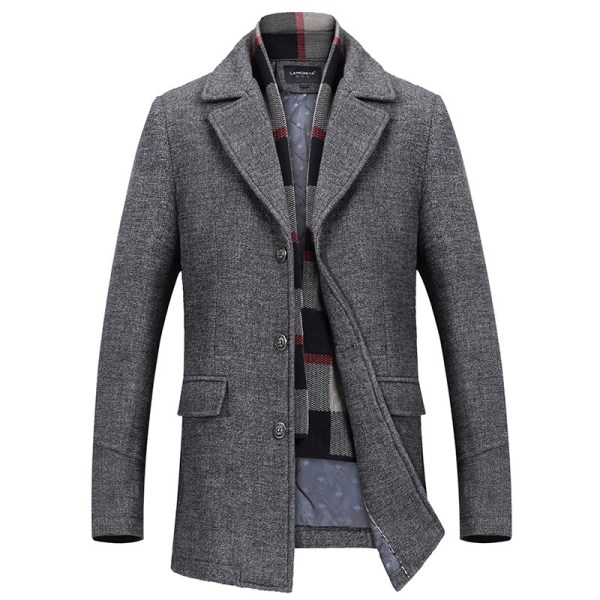 Men's Wool Blend Pea Coat med avtagbar Soft Touch Scarf Gray XXL