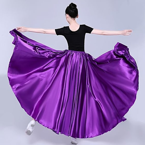 Dam Satin Full Cirkel Ankellång Swing Lång Kjol Magdansdräkt Purple 85cm