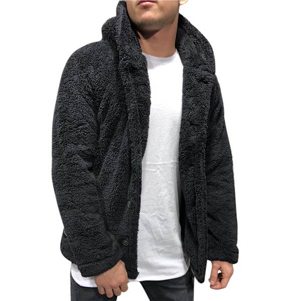 Herr höst vinter huva enfärgad fleecejacka black XL