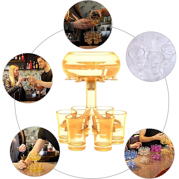6 Shotsglas Dispenser og Holder, Akryl Gold