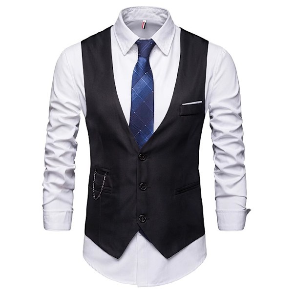 Miesten Virallinen Puku Liivi Slim Fit Rentoutunut Liikepukeutumisliivi Black 2XL