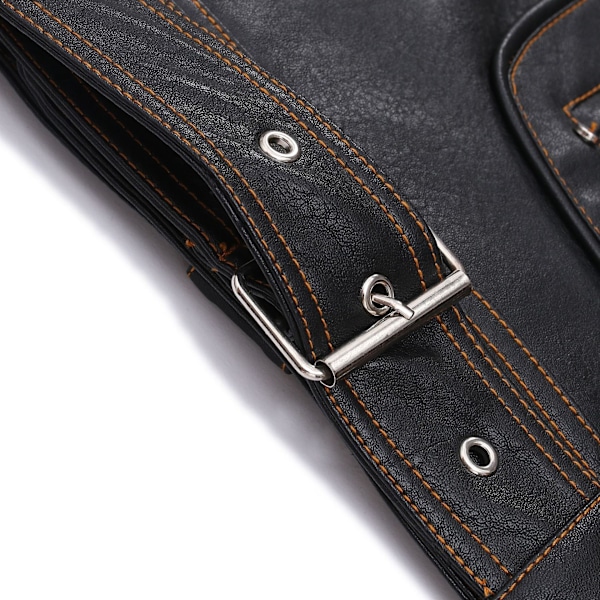 Mænds Lapel Biker Læderjakke M
