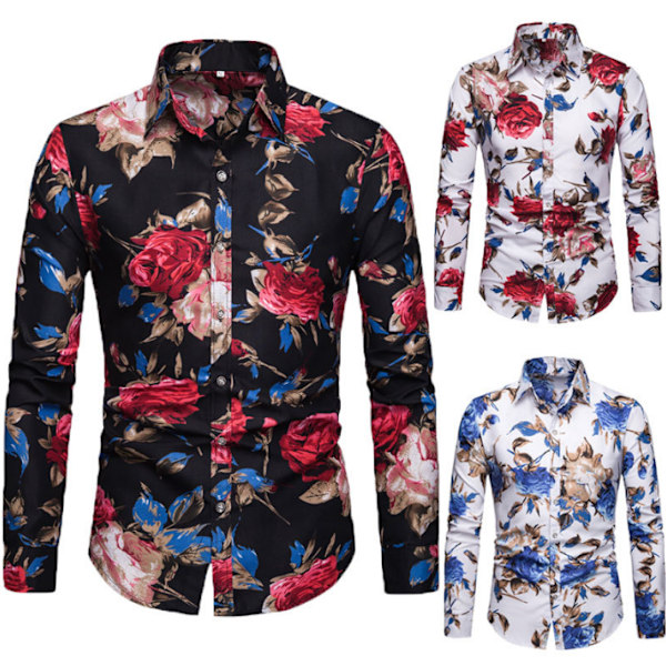 Blommig Slim Fit casual med knapp för män red M