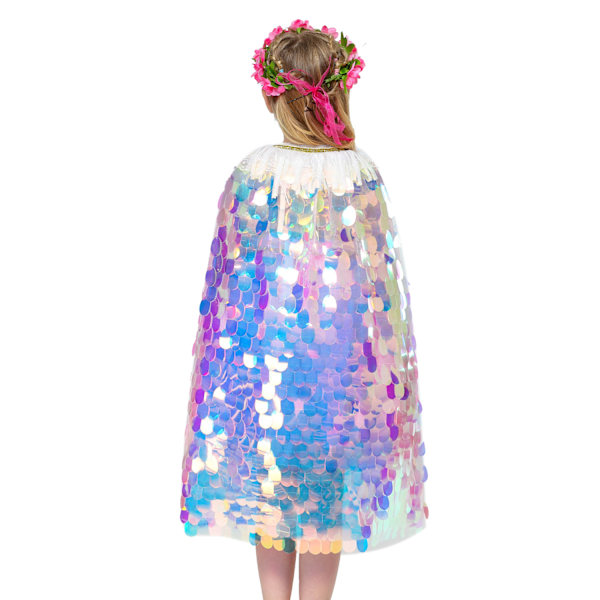 Flickor Princess Cape Shiny Glitter Party mantel L