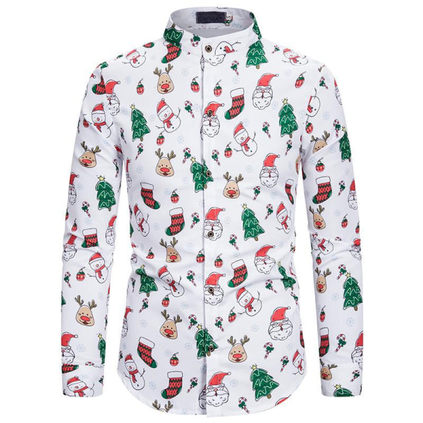 Långärmad herrskjorta Julskjorta Bankett Holiday Printe Color 1 3XL