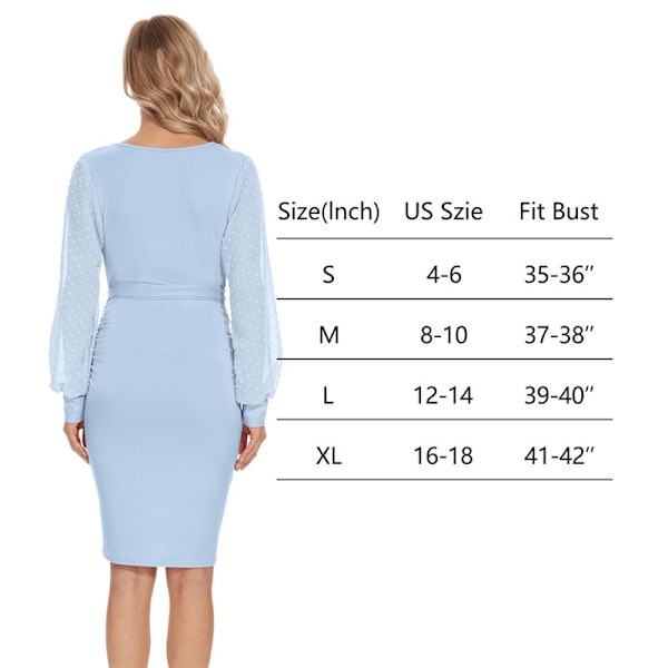 Blomstermønstret Mesh Bishop Langærmet Graviditets Midi Kjole, Efterårs Graviditets Bodycon Kjole Light Blue M