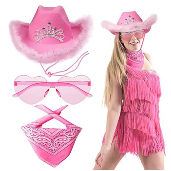 Cowgirl hattar med Paisley Bandana och hjärta glasögon set Pink
