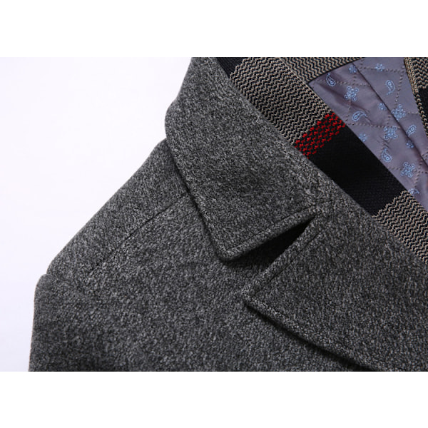 Mænds Uldblendsfrakke med Aftagelig Plaid-Sjal, Hakket Krave, Enkeltbryst Peacoat Trench Overfrakke Grey 1 XL
