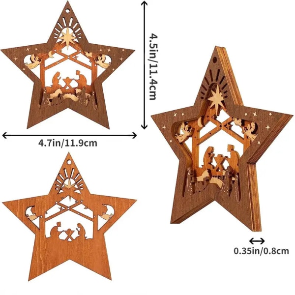 Julgranspynt med Nativitetsscener, Stjärnformad Hängande Träpynt
