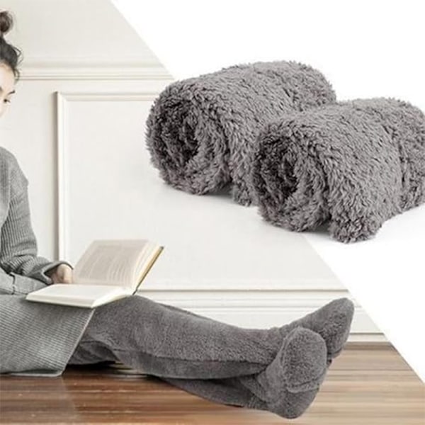 Dame Over Knee Fuzzy Sokker Høy Pluss Strømper Dark Grey