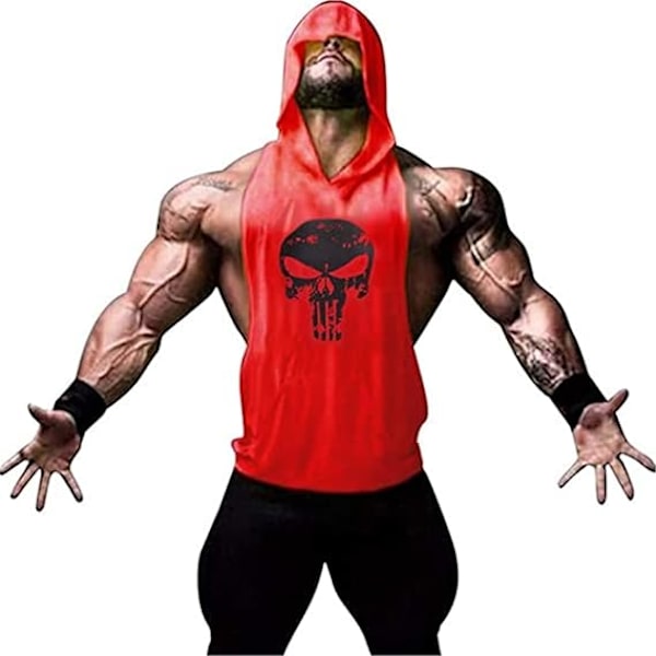 Træningshættetrøje til mænd, bodybuilding muskeltrøje Red M