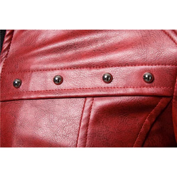 Mænds Lynlås Aftagelig Pels Krave Jakke, Læder Vintage Steam Punk Retro Frakke Red XXL