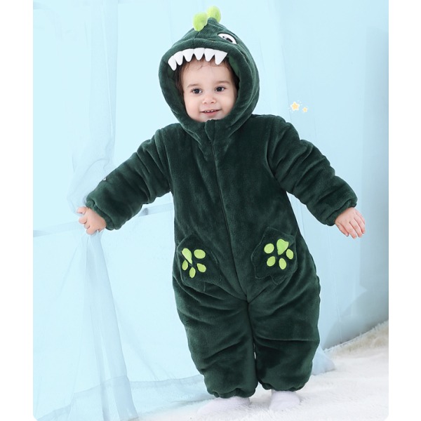 Newborn Baby Jumpsuit Hooded Fleece Rompers Långärmad Onesies Ytterkläder Outfits Dark Green 73