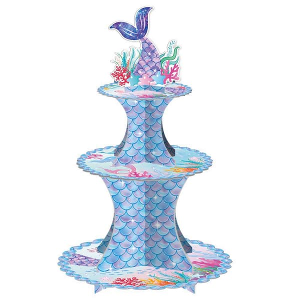 Havfrue Cupcake Stativ - 3-etasjes Papp Cupcake Stativ