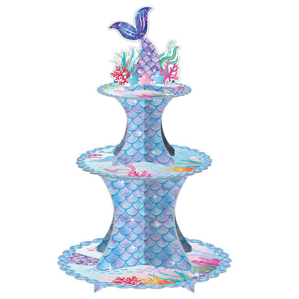 Sjöjungfru Cupcake Stativ - 3-vånings Papperscupcake Stativ