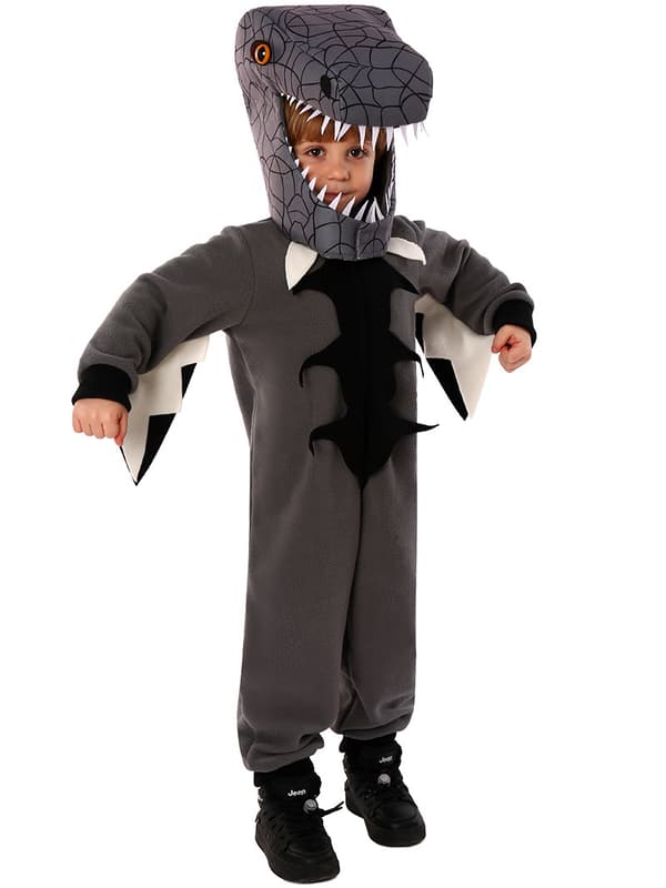 Børnedragt Dinosaur, Sort Jumpsuit med Horn M
