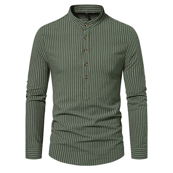 Hvit skjorte for menn med striper, stående krage og lange ermer Army Green XL