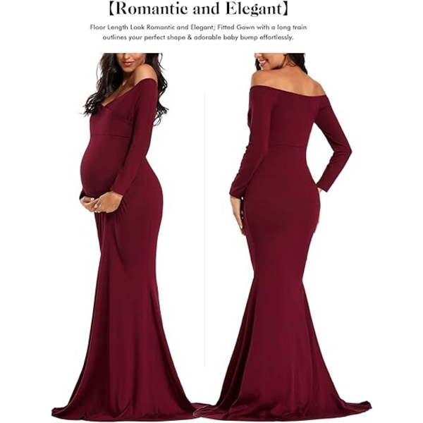 Kvinnors off Shoulder V-ringad Gravidklänning Burgundy red XL