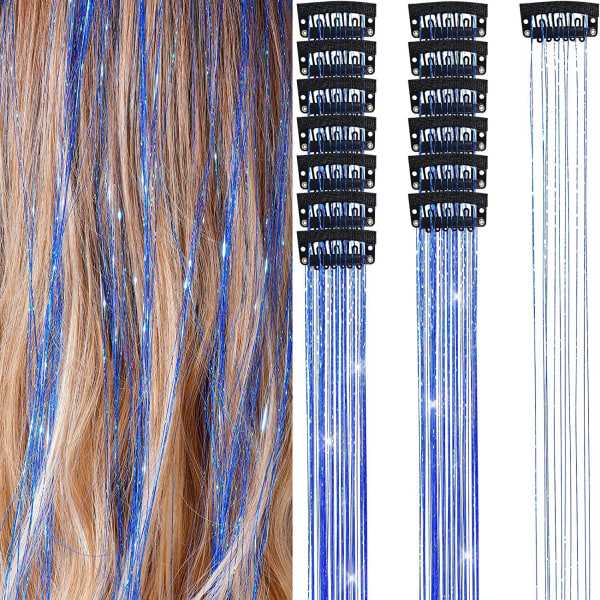 Clip-in Hårglitterförlängningar Set för Halloween Cosplay Fest Blue