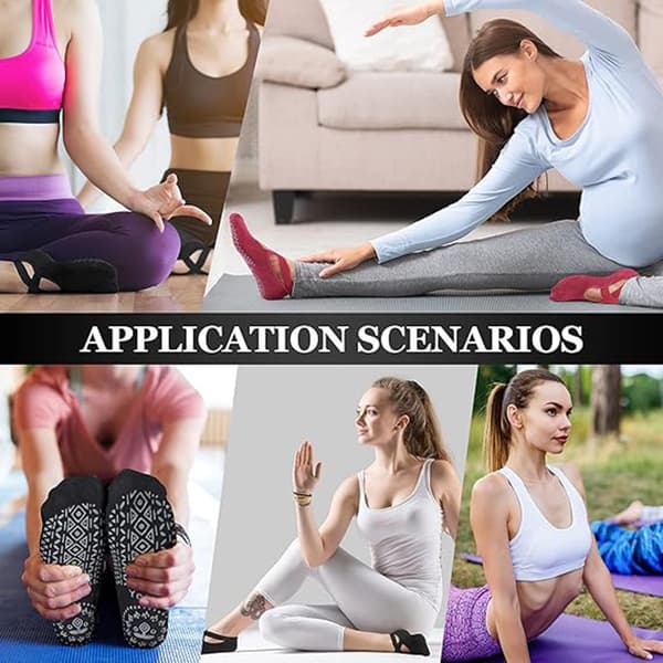 Yogasockor med grepp för kvinnor halkfria greppsockor Pilates-sockor 6 par B