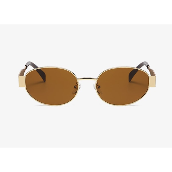 Ovale solbriller, stilige polariserte nyanser for hverdagsbruk, retro metallrammer Brown