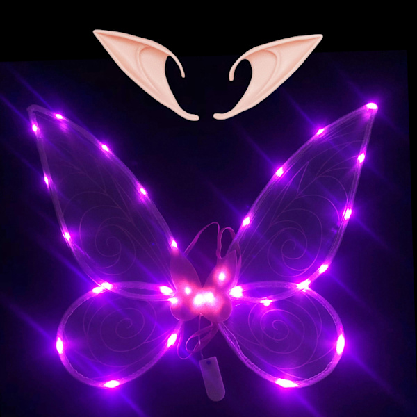 2 st Light Up Fairy Wings Set med tomteöron Pink
