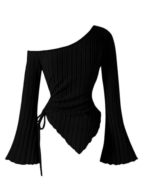 Långärmad topp för damer, off shoulder, asymmetrisk black XL