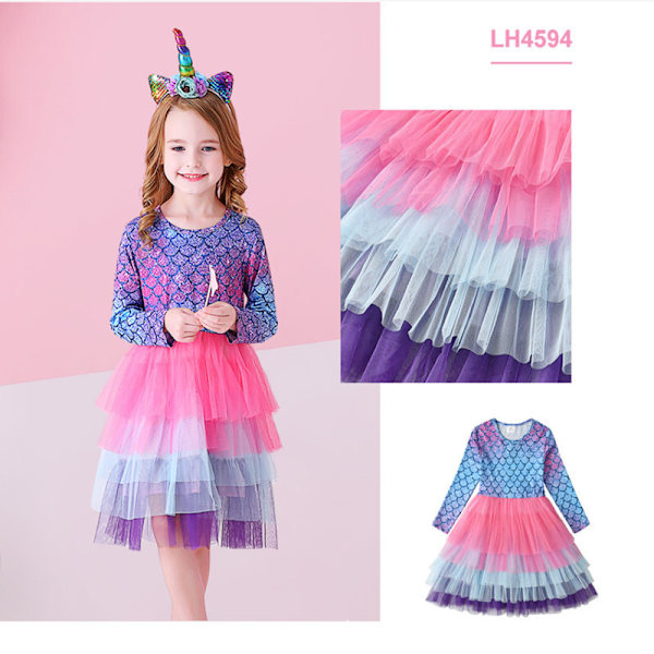 Små flickor Toddler Långärmade Flower Party Tutu Klänningar color2 140cm