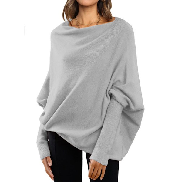 Damernas Batwing Överdimensionerade Tröjor Asymmetriska Off Shoulder Båthals Wrap Tunika Toppar Grey M