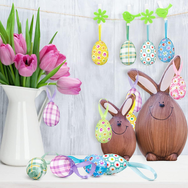 16 st Påskägg Hängande Ornament, Buffelrutiga Prickar Påsk Hängande Ägg