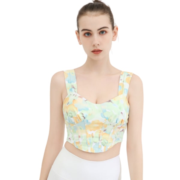 Sport med bröstkuddar multi-color printing bh green lotus l