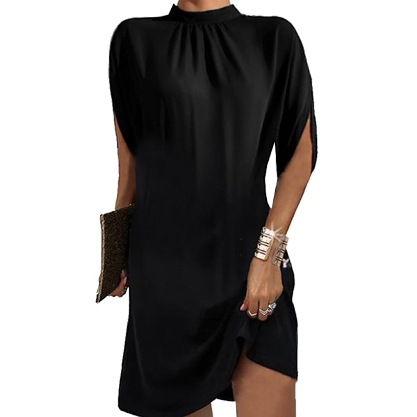 Naisten lyhythihainen taskullinen swing-mekko, rento ja väljä Black XL