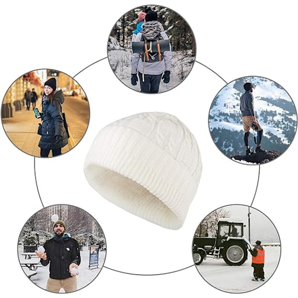 Varme, tykke, bløde kabelstrikkede damer beanies White