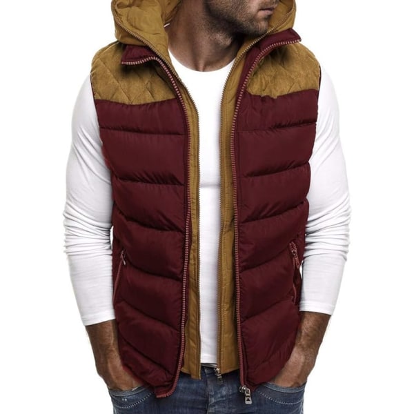 Mænds Dobbelt Lynlås Vest Hoodie, Efterår Vinter Frakke Red L