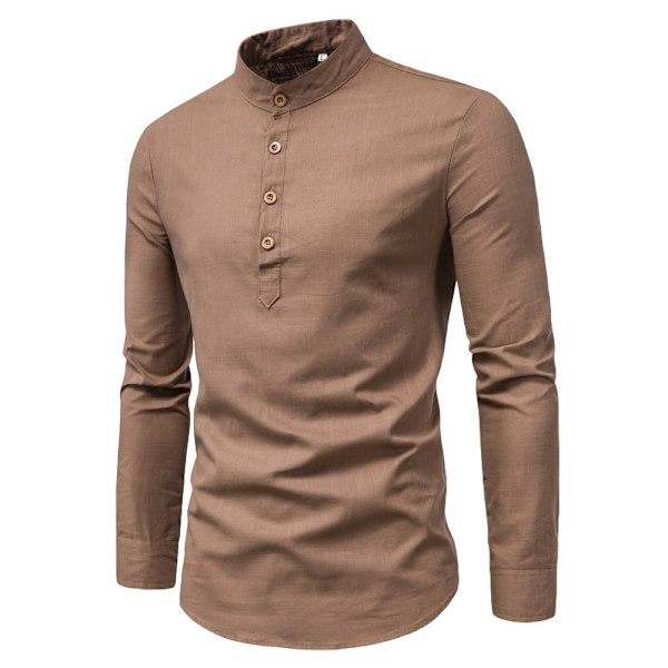 Henley-halsade långärmade linneskjortor för män brown M