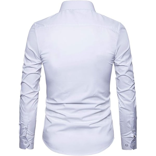 Miesten Slim Cotton Pitkähihainen Napit-Paita White M