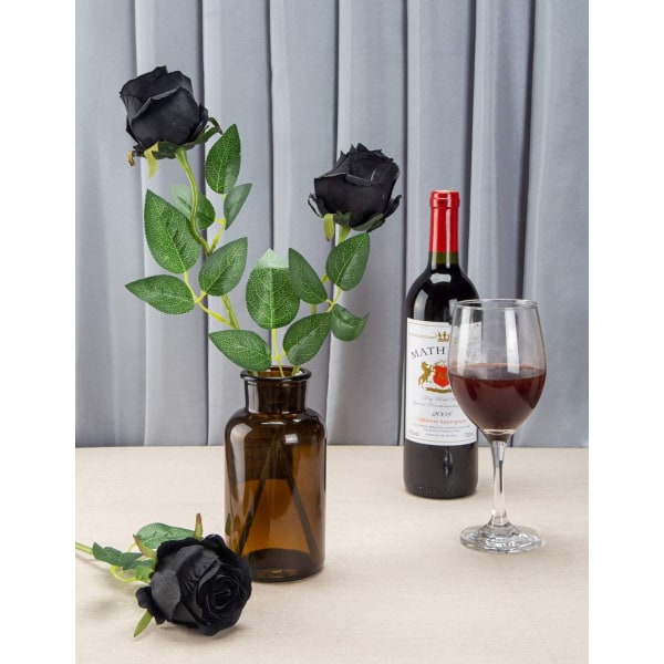 10 stk Kunstige Roseblomster Lange Stilker Kunstige Silke Roser Black