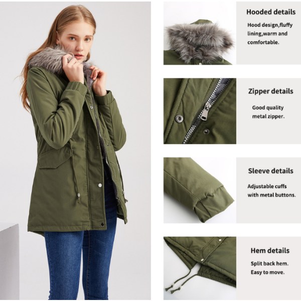 Vinterkappa för kvinnor med varm puffer Thicken Parkajacka green XL