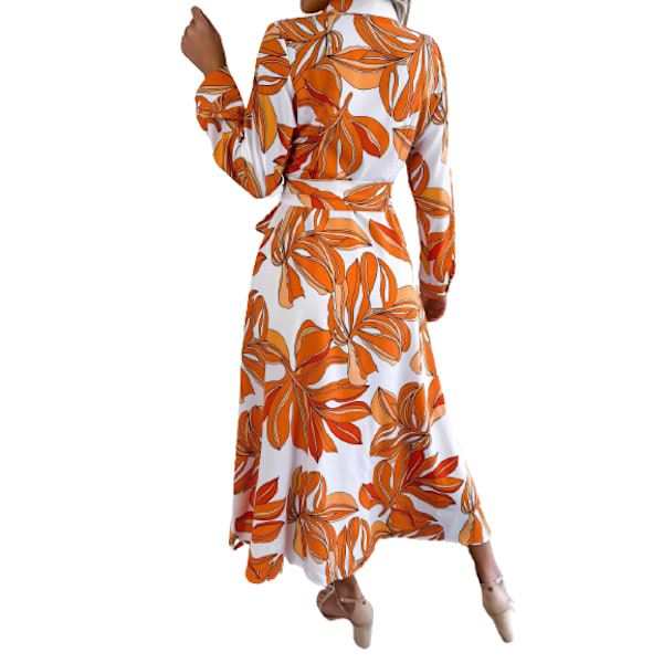 Elegant Damekjole med Langærmer, Lapel og A-linje Orange S