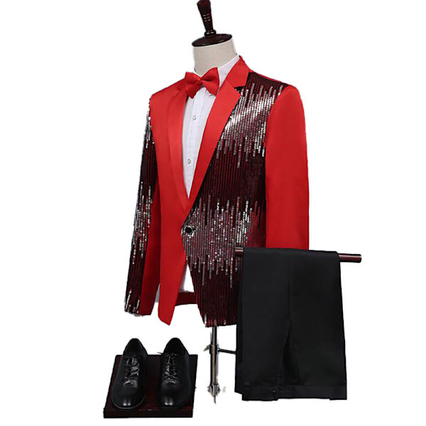 Herre 2-delt Suit Casual Slim Fit Prom Suit Red XL
