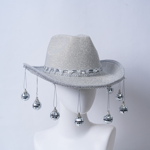 Disco Ball Cowboy Hat, Mirrored Ball Cowboy Hat Silver