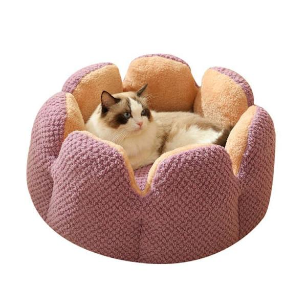 Pet Cactus Petal Nest Plush Thickening Cat Nest purple S