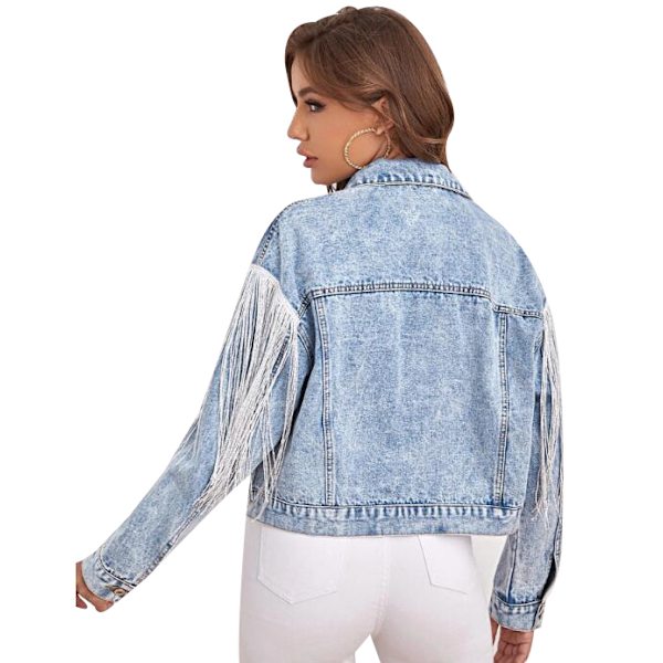 Damfransar med långärmad jeansjacka med drop-axel M