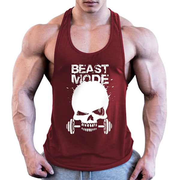 Herr gym stringer tank top för bodybuilding Wine Red M