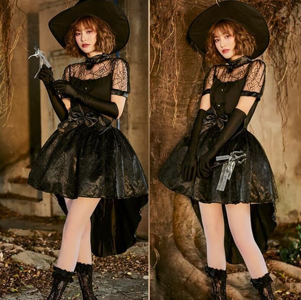Halloween Hexe Mesh Udsnit Kostume Til Kvinder Black