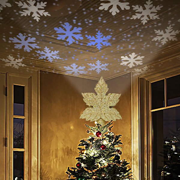 Juletrærtopp med innebygd LED-lys i bladform Gold British Standard