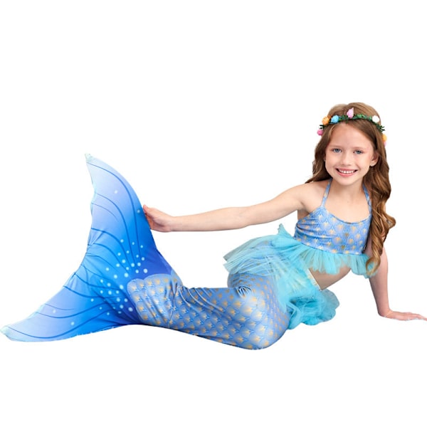 Tyttöjen Uimareiden Merenneito Hännän Prinsessamekko Cosplay-asu blue 120cm